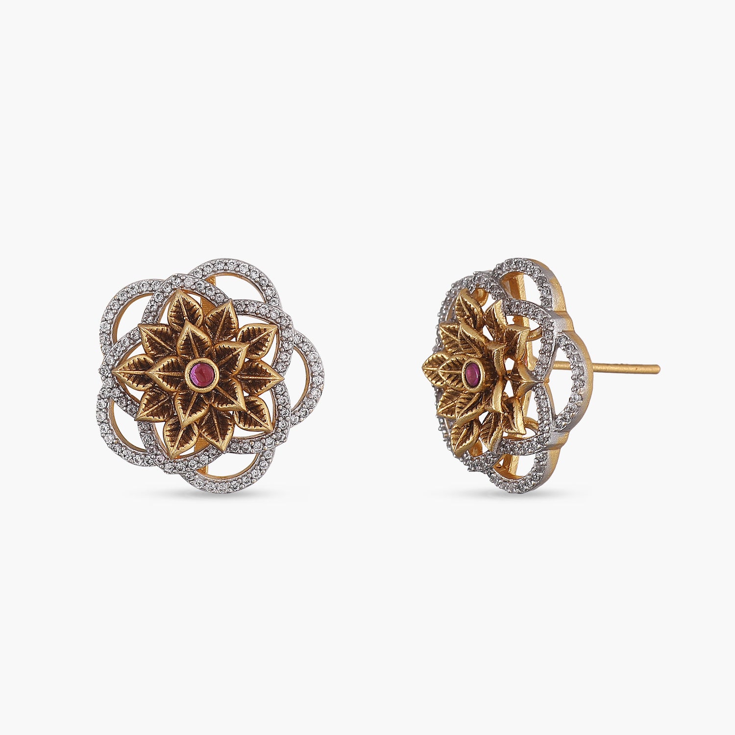 Art Nouveau 14K Pearl Star Flower Earrings, Yellow Gold Drop Studs, Sp
